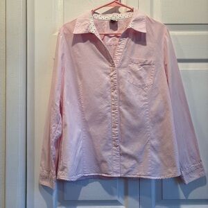 Anne Klein Pink Long Sleeve Button Up Top - Size Large